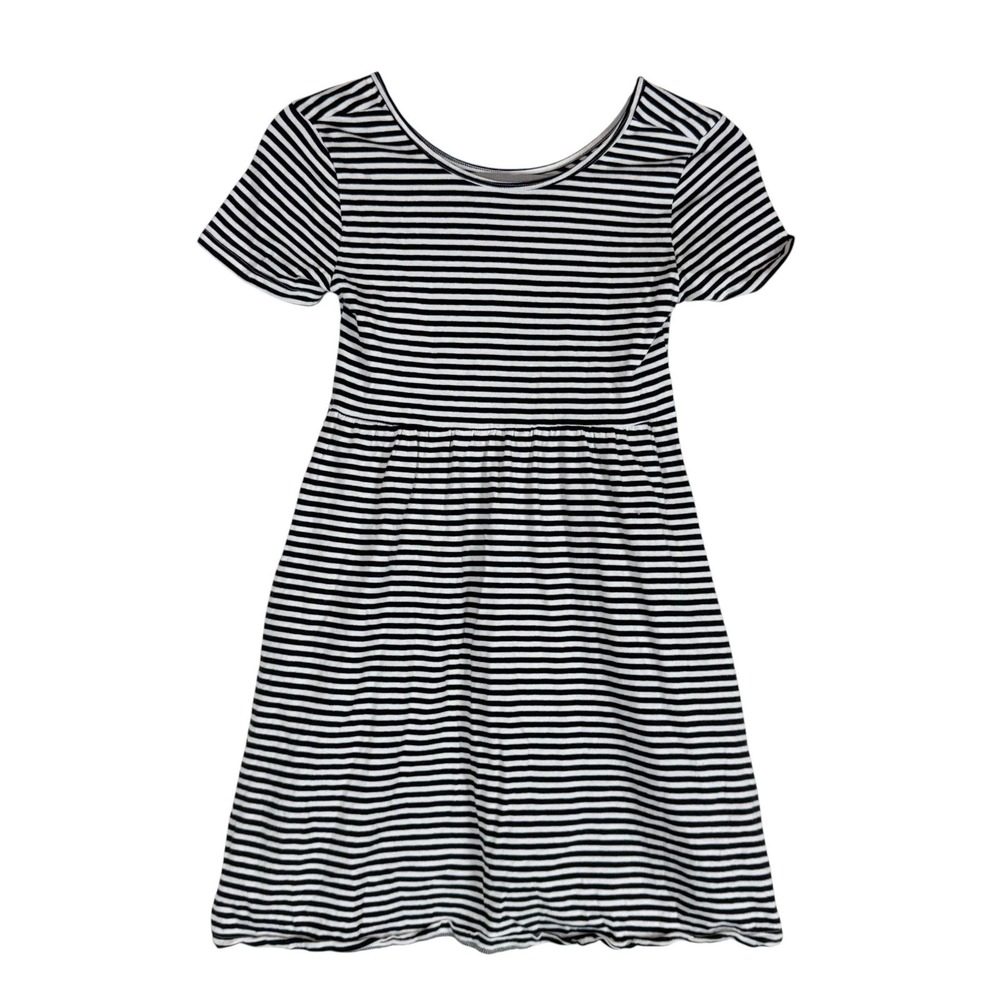 Old Navy Dress Girls 10-12 Black White Stripe Skater Scoop Neck Jersey Casual